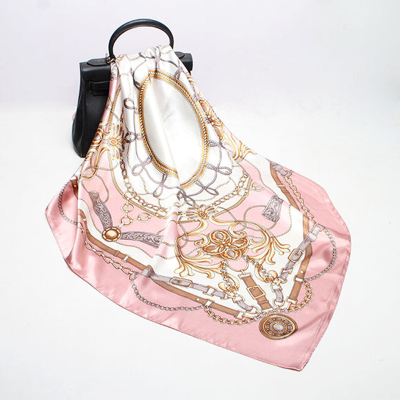 Pañuelo de Seda Estampado Cuadrado Retro para Mujer