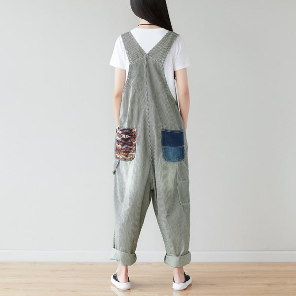 Overol Rayado Talla Grande para Mujer - Estilo Coreano Moderno
