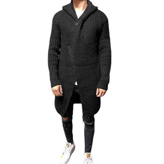 Suéter Abrigo Largo con Capucha para Hombre Botones Color Sólido - Image 6