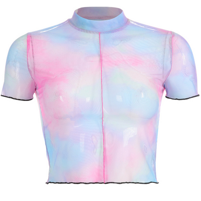 Blusa de Malla con Costuras Bicolor de Manga Corta - Image 6