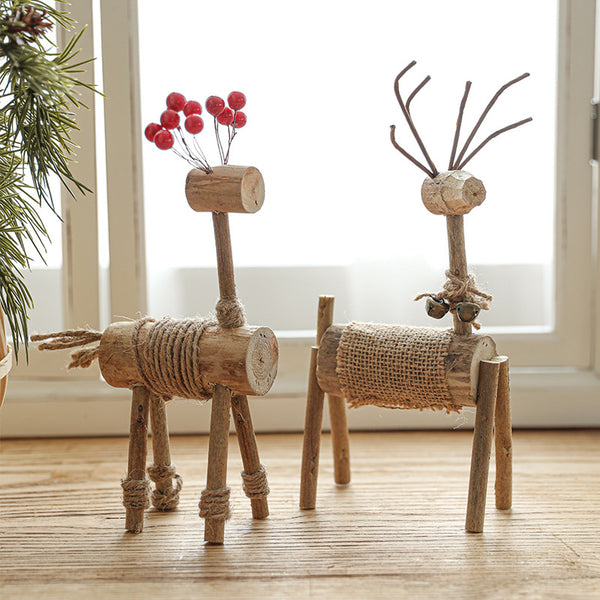 Adornos Navideños de Venado en Madera Maciza