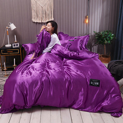 Juego de Sábanas de Seda Pura Lavada Ice Silk Cuatro Piezas con Funda Nórdica - Image 18