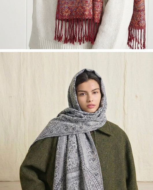 Chal de Lujo Ligero con Jacquard y Borlas de Cachemira - Image 32