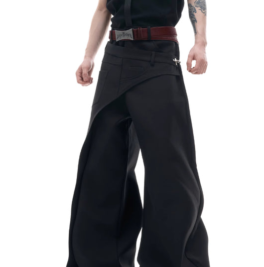 Pantalones Casuales con Detalles de Costura Mixta y Hebilla Metálica - Image 3