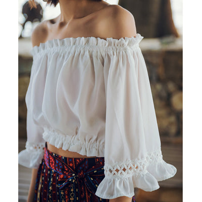 Blusa de Playa Blanca con Mangas Acampanadas para Mujer - Image 7