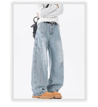 Pantalones Vaqueros Holgados Retro con Pliegues Lavados para Hombre - Image 13
