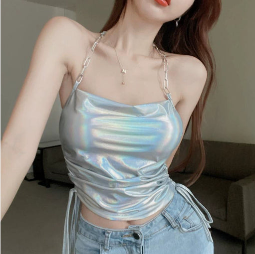 Chaleco Camiseta Plisada con Cadena de Cuello para Verano - Image 6
