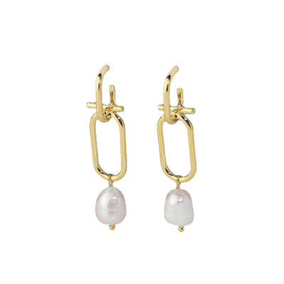 Aretes de Perlas Barrocas Naturales con Cadena de Latón - Image 15