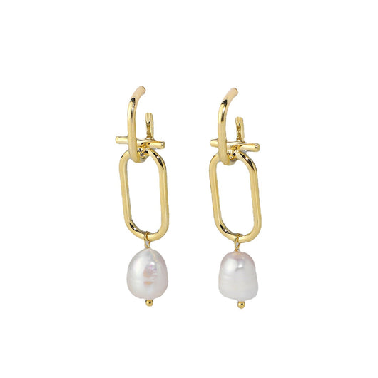 Aretes de Perlas Barrocas Naturales con Cadena de Latón - Image 15