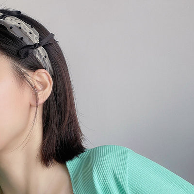 Diadema Retro de Gasa con Lunares, Lazo y Encaje para Mujer - Image 5