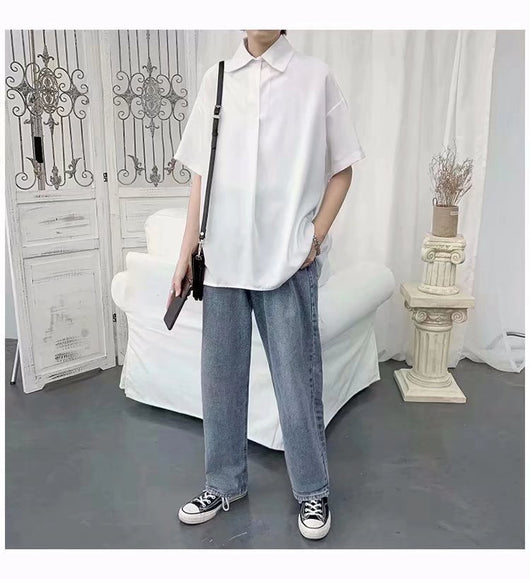 Camisa Suelta de Manga Corta en Color Sólido para Hombre - Image 10