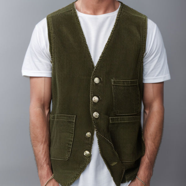 Chaleco de Pana para Hombre con Diseño de Patchwork - Primavera Otoño