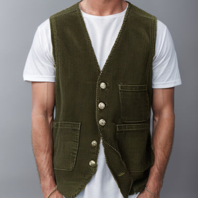 Chaleco de Pana para Hombre con Diseño de Patchwork - Primavera Otoño