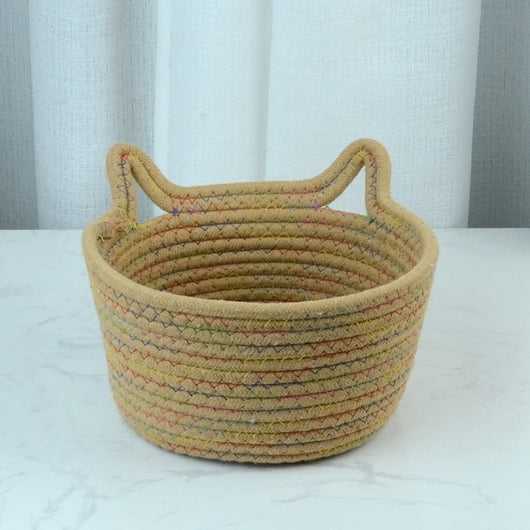 Canasta de Almacenamiento Tejida a Mano con Orejas de Gato - Image 11