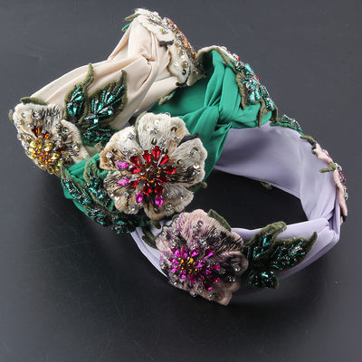 Diadema Ancha de Tela con Flores y Diamantes Incrustados - Image 8