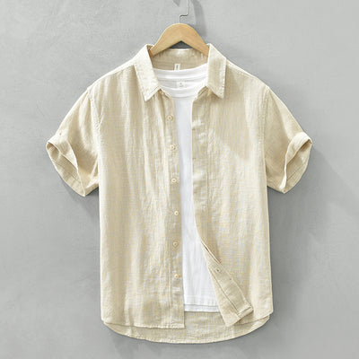 Camisa de Lino y Algodón Transpirable con Solapa de Manga Corta - Image 6