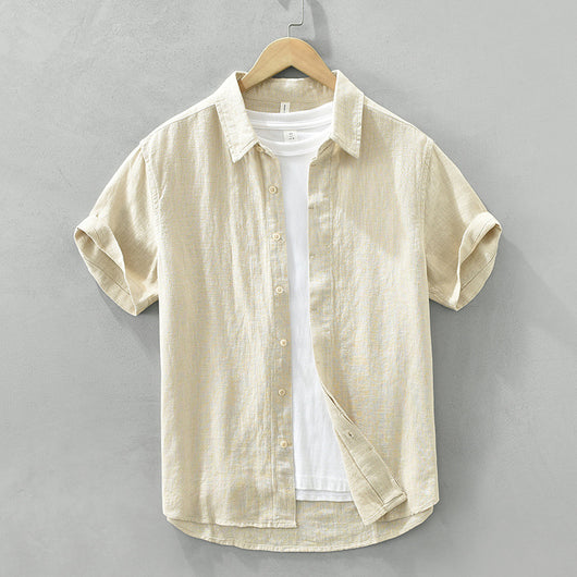 Camisa de Lino y Algodón Transpirable con Solapa de Manga Corta - Image 6