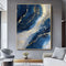 Cuadro Abstracto Dorado y Azul Minimalista - Pintura al Óleo Hecha a Mano con Textura Moderna
