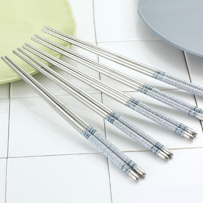 Palillos Chinos de Porcelana Azul y Blanca con Acero Inoxidable - Image 3