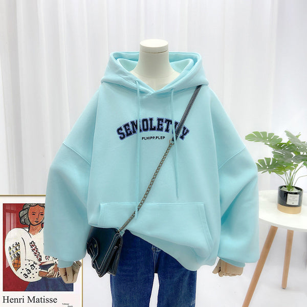 Sudadera Casual con Capucha y Bolsillos Grandes - Estampado Letras Manga Larga