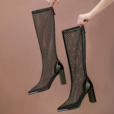 Botas de Tacón Robusto con Malla Trasera y Cierre - Negro - Image 9