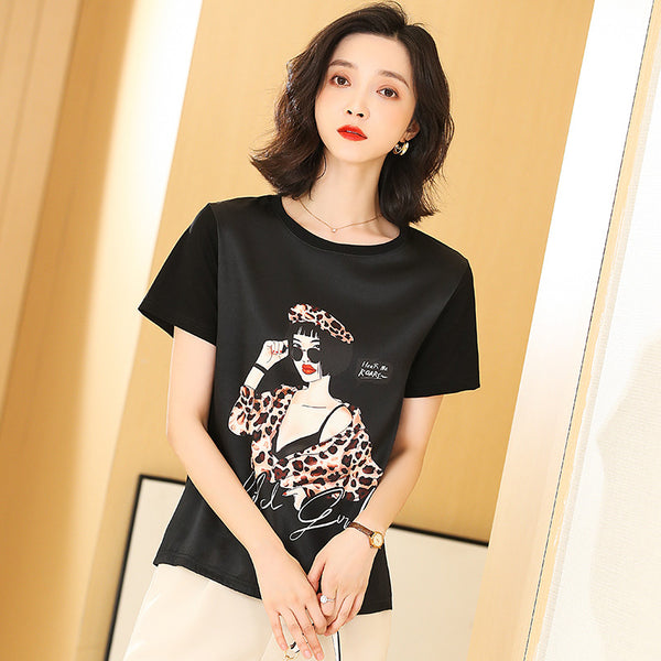 Camiseta de Algodón con Costura de Seda