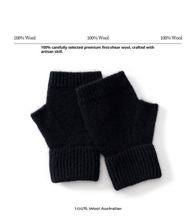 Guantes de Lana Merino Australiana sin Dedos con Flor Tejida y Cashmere - Image 12