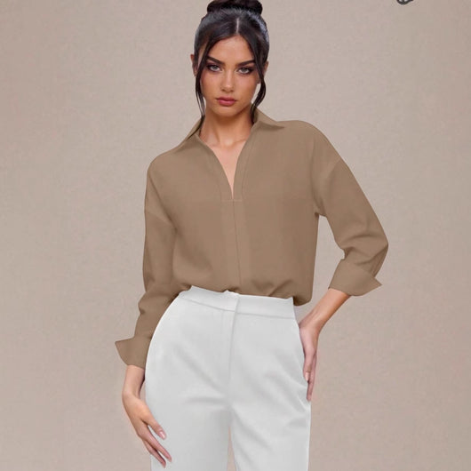Blusa Entallada Cuello Mao Manga Tres Cuartos para Mujer - Image 4