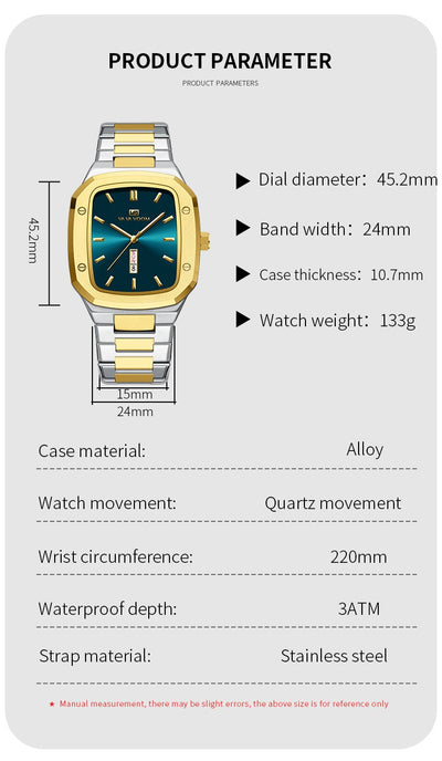 Reloj Ejecutivo Rectangular de Acero con Doble Calendario para Hombre - Image 22