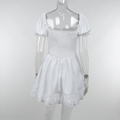 Vestido Blanco con Panel de Encaje y Cintura Anudada - Image 9