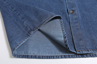 Camisa Denim Manga Corta con Bordado de Gato para Hombre - Image 12