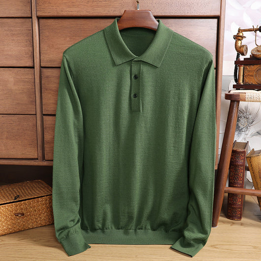Polo de Lana Fina Merino para Hombre - Camisa de Manga Larga Elegante - Image 9