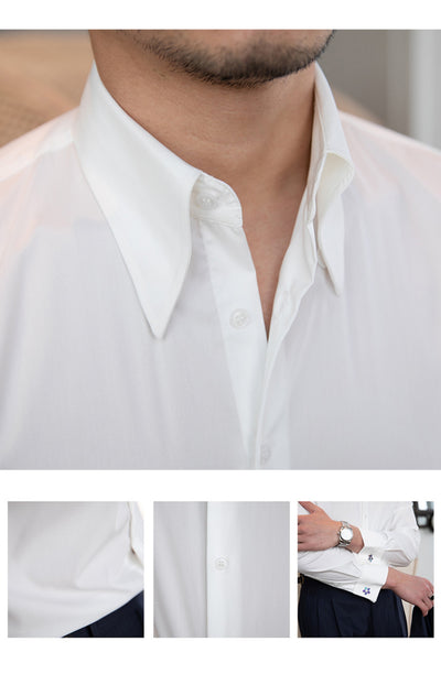 Camisa Slim Fit de Cuello Italiano Antirruga para Hombre Moderno - Image 5