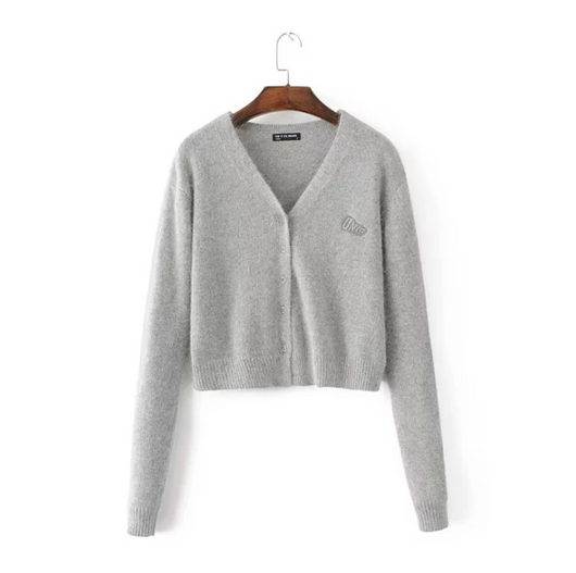 Cardigan de Punto con Bordado de Letras y Botones Peluche - Estilo Europeo Moderno - Image 6