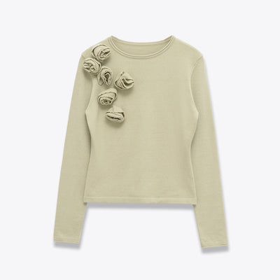 Suéter de Punto para Mujer con Cuello Redondo y Detalles Florales