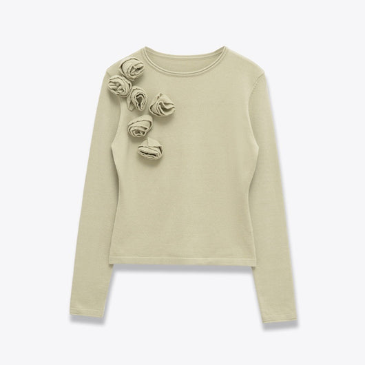 Suéter de Punto para Mujer con Cuello Redondo y Detalles Florales