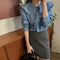 Blusa Retro de Encaje en el Escote y Manga Larga con Temperamento Dulce