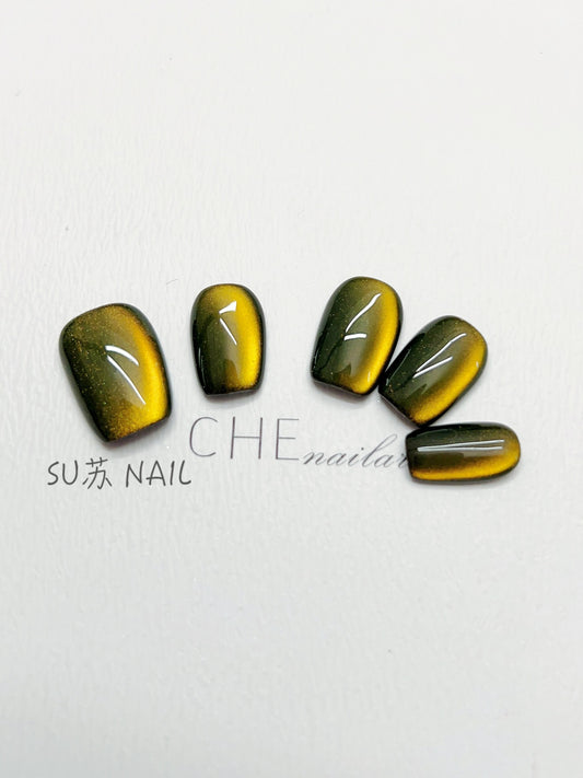 Uñas Postizas Gato Negro Verde Oscuro - Diseño Elegante y Sofisticado - Image 2