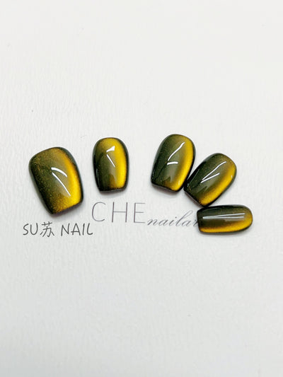 Uñas Postizas Gato Negro Verde Oscuro - Diseño Elegante y Sofisticado - Image 2