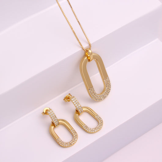 Collar con Aretes de Circonia Ovalada Incrustada para Mujer - Image 3
