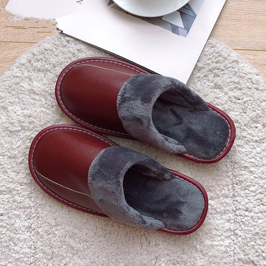 Pantuflas de Cuero Genuino con Suela Gruesa Acolchada - Cálidas e Impermeables
