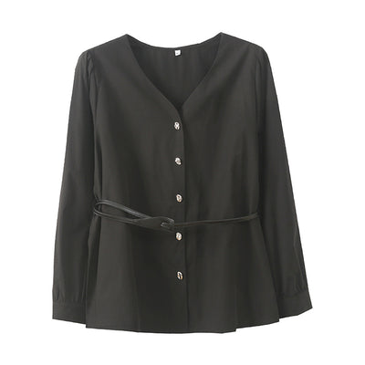 Blusa Suelta Casual con Escote V y Cintura Ajustada - Image 6