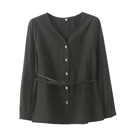 Blusa Suelta Casual con Escote V y Cintura Ajustada - Image 6