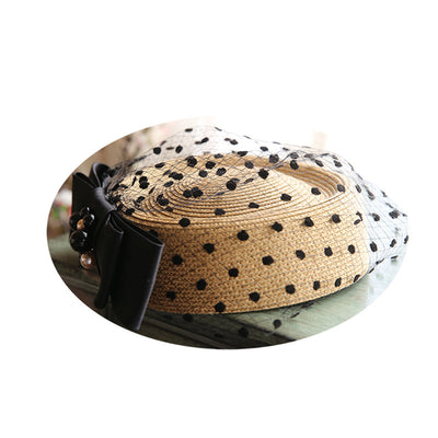 Sombrero de Paja Vintage con Velo y Lunares Negros - Image 7