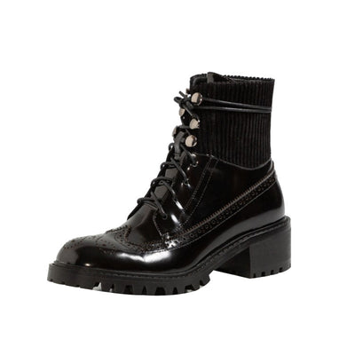 Botines Cortos de Tacón Grueso con Punta Redonda y Encaje Versátil - Image 4