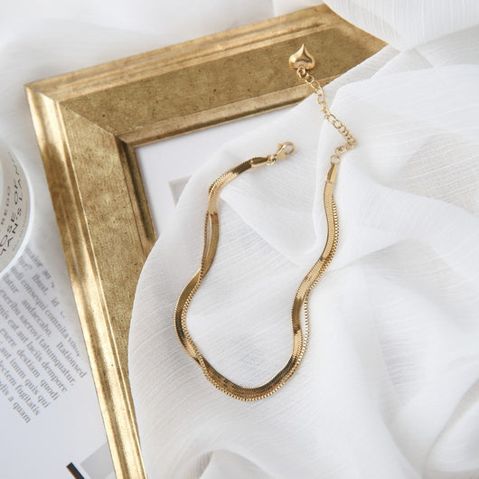 Pulsera Tobillera Doble Serpiente Chapada en Oro Rosa 18K - Image 6