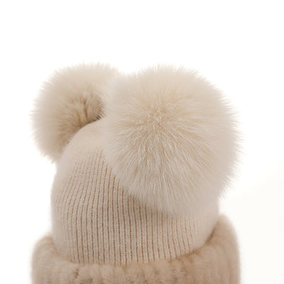 Pompón de Piel de Conejo y Zorro - Accesorio de Lujo Tejido - Image 3