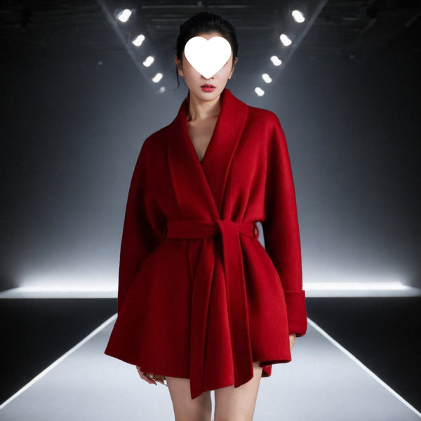 Abrigo Reversible de Cachemira Rojo Otoño Invierno para Mujer