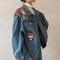 Chaqueta Denim Floral Suelta con Detalles Perforados