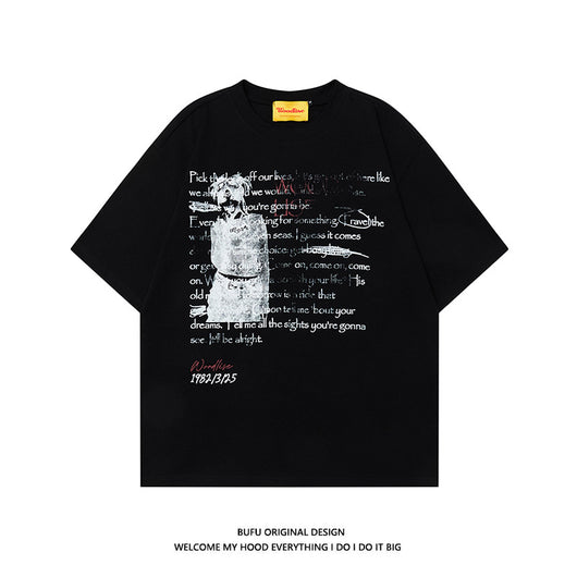 Camiseta Suelta Hip Hop Algodón Puro Estilo Retro Urbano para Hombre